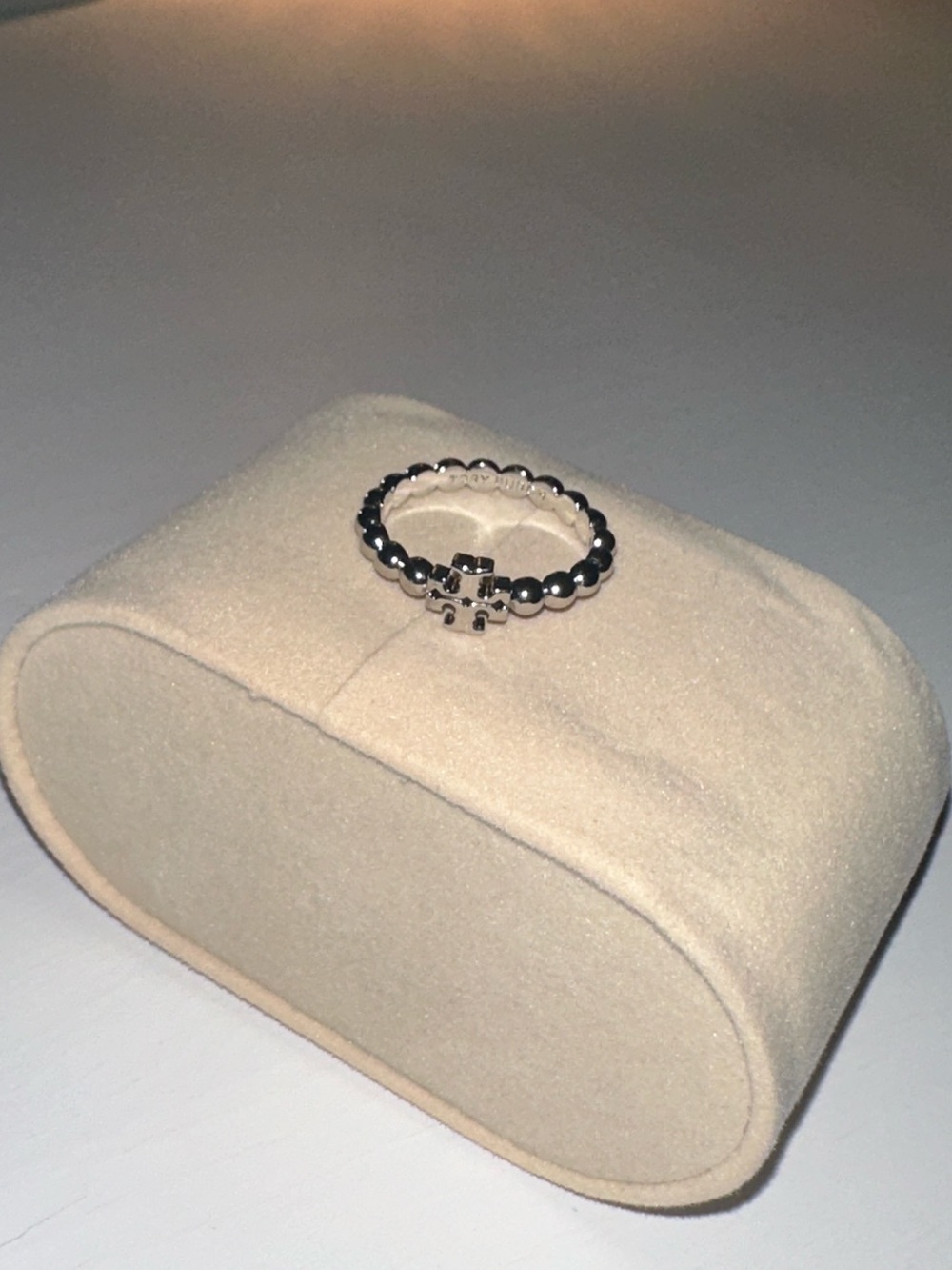 Tory Burch Silver Beaded Logo Ring